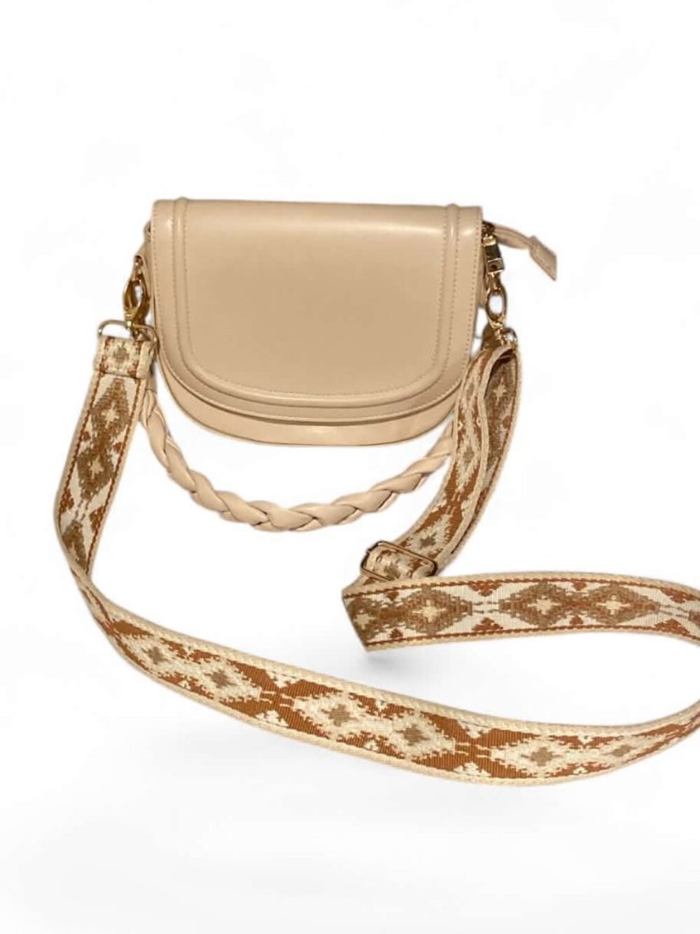 Ah-Dorned Neutral Bag w/ Embroidered Crossbody & Braided Handle